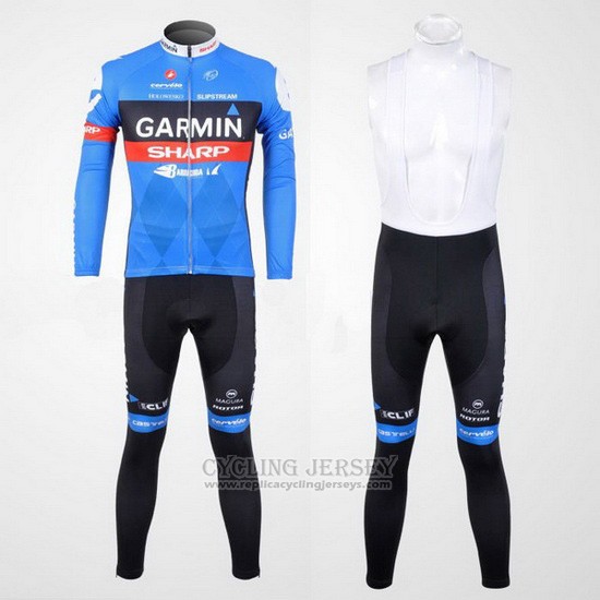 2012 Cycling Jersey Garmin Sharp Sky Blue Long Sleeve and Bib Tight